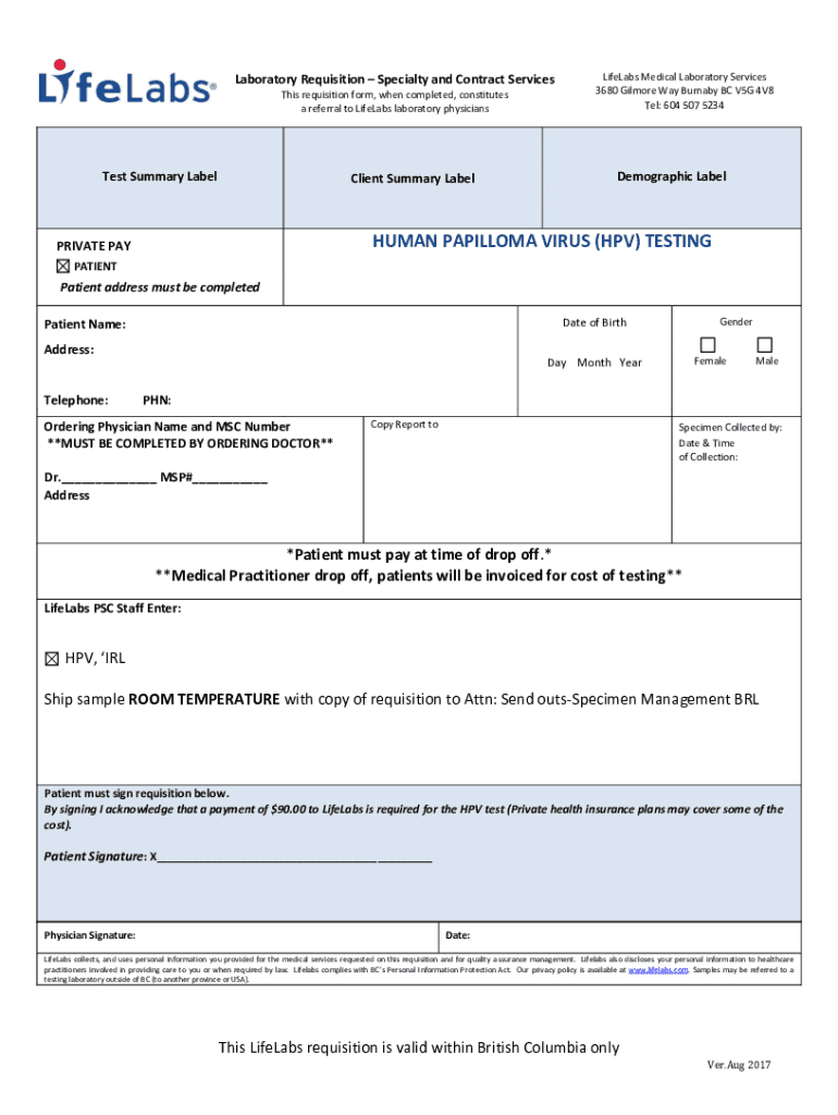 Fillable Online LifeLabs Medical Laboratory Services Burnaby Board of
