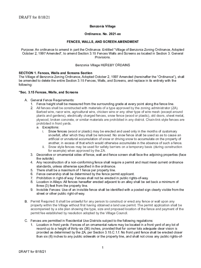 Fillable Online Zoning Ordinance of the West Benzie Joint Planning