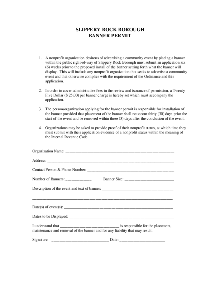 Fillable Online SLIPPERY ROCK BOROUGH Proposal for Outdoor Business Fax