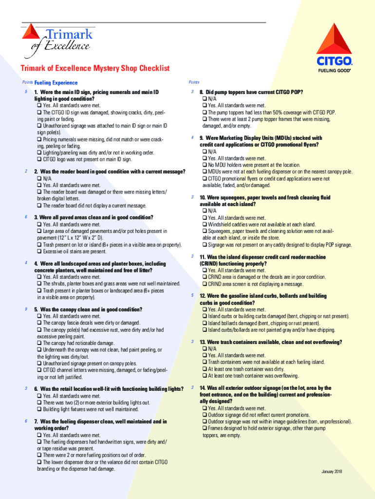 Fillable Online Fillable Online Trimark of Excellence Mystery Shop