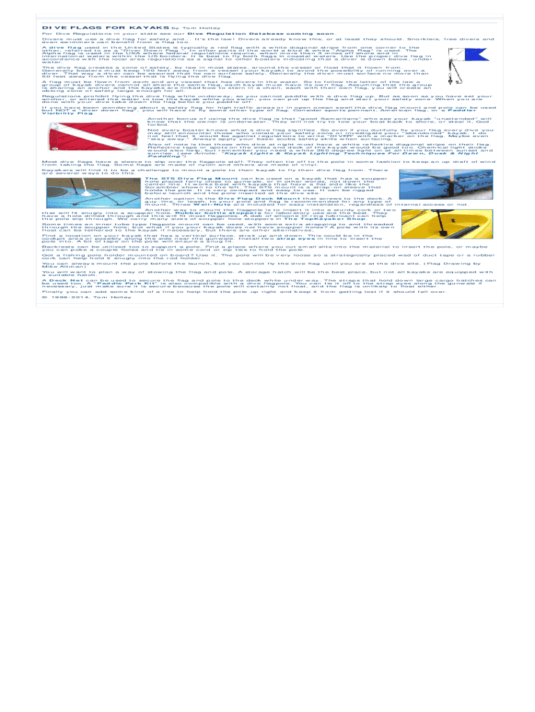 Fillable Online DIVE FLAGS FOR KAYAKS by Tom Holtey Fax Email Print