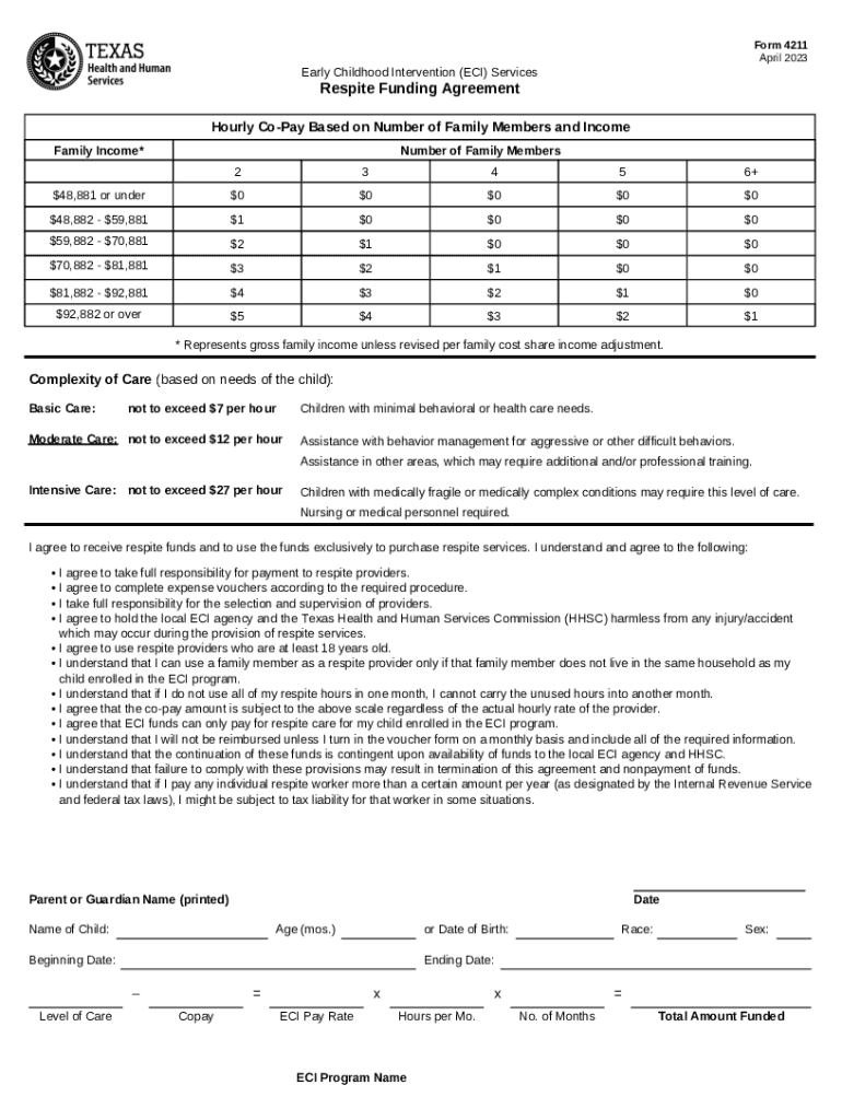 Form 4211, Respite Funding Agreement Form 4211, Respite Funding Agreement Preview on Page 1