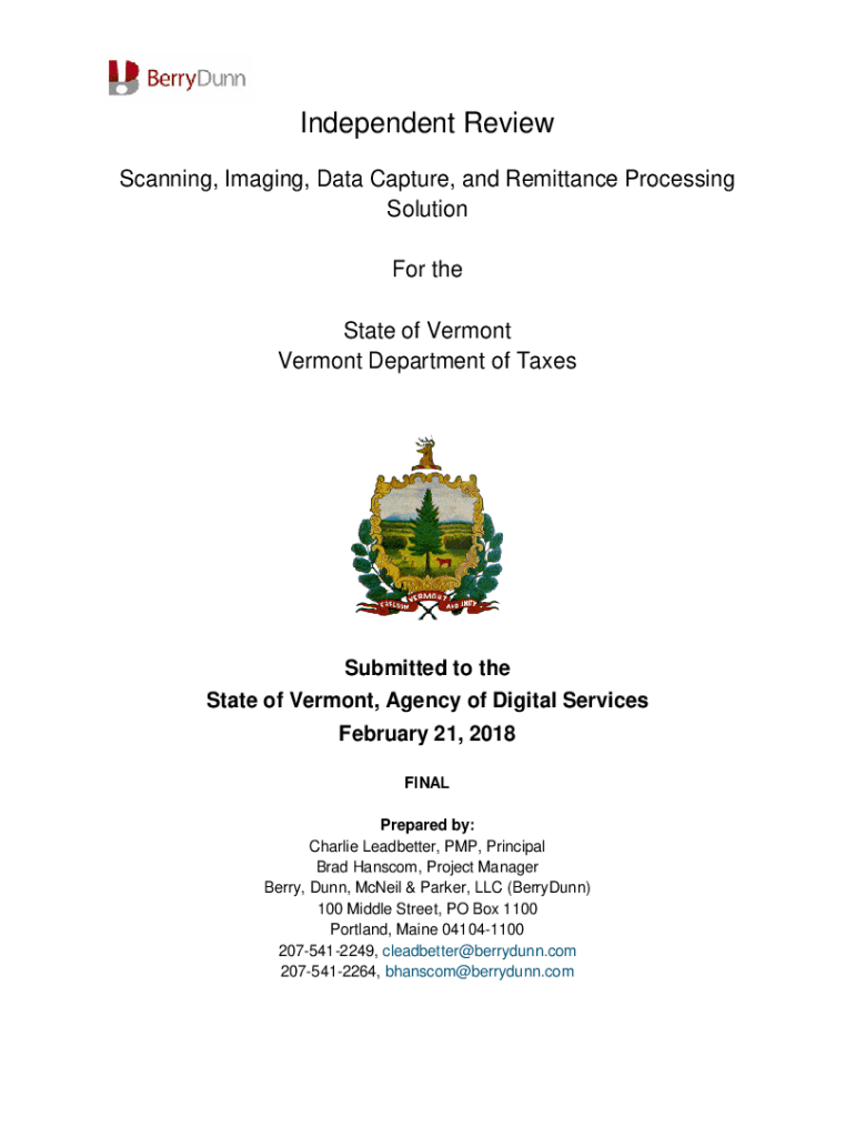 Fillable Online Vermont Department of Taxes Scanning, Imaging, Data Fax
