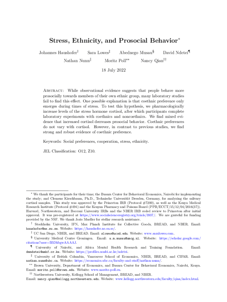 Fillable Online Stress leads to prosocial action in immediate need ...