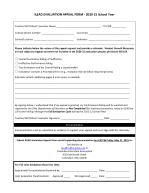 Fillable Online ILEAD EVALUATION APPEAL FORM - 2020-21 School Year Fax ...