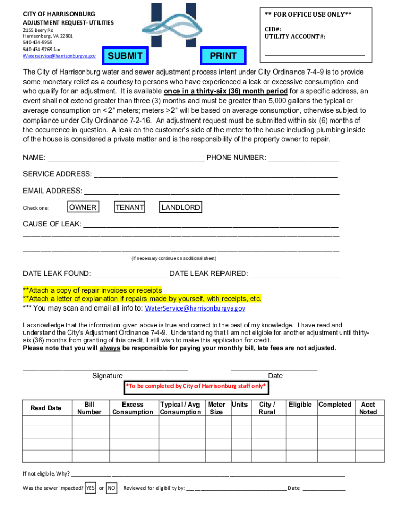 Fillable Online adjustment request- utilities Fax Email Print - pdfFiller
