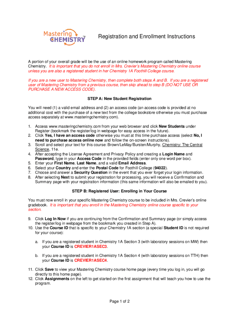 Fillable Online Students, register for Mastering Chemistry MyLab