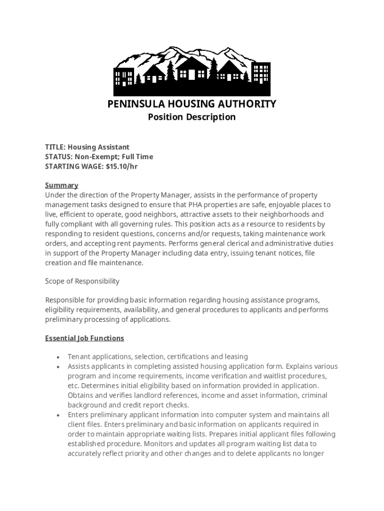 Fillable Online Job Description Housing Assistant Fax Email Print