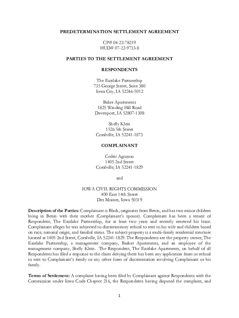 Fillable Online predetermination settlement agreement hud 0713 Fax Email Print pdfFiller