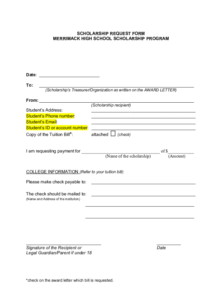 Fillable Online scholarship request form Fax Email Print - pdfFiller