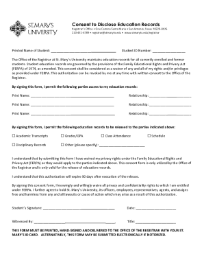 Form: Consent to Disclose Educational Records