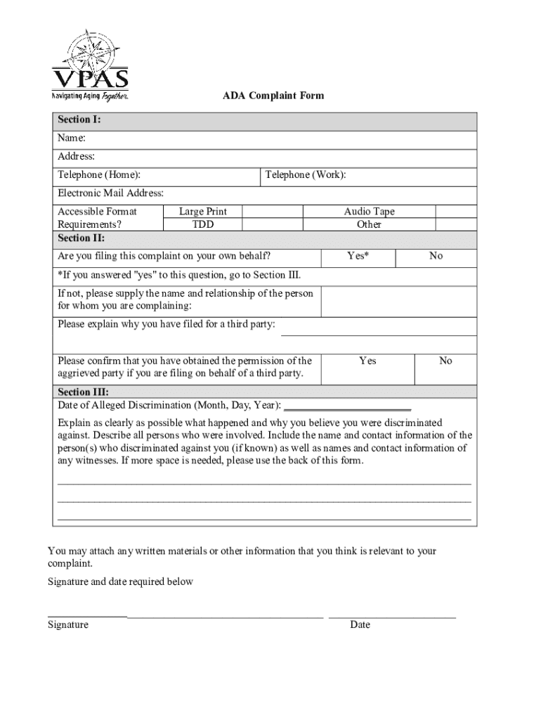 Fillable Online ADA Complaint Form Rochester Fax Email Print pdfFiller
