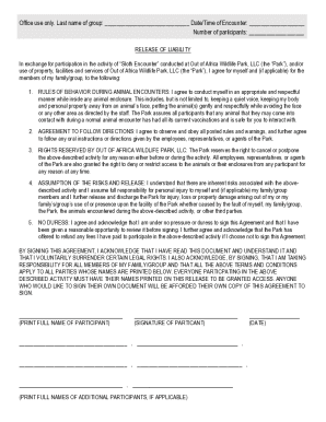 Fillable Online Sloth Encounter Hold Harmless.docx Fax Email Print