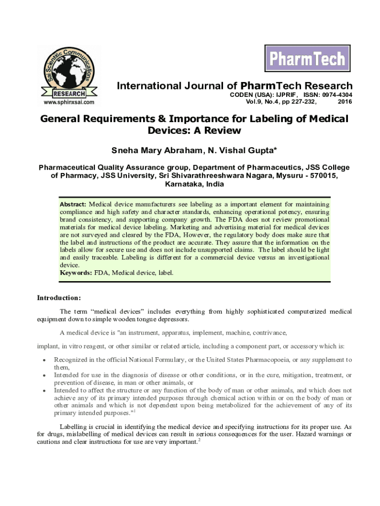 Fillable Online GENERAL REQUIREMENTS & IMPORTANCE FOR LABELING OF MEDICAL DEVICES Fax Email