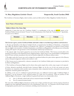Fillable Online certificate of interment rights st andrew catholic ...