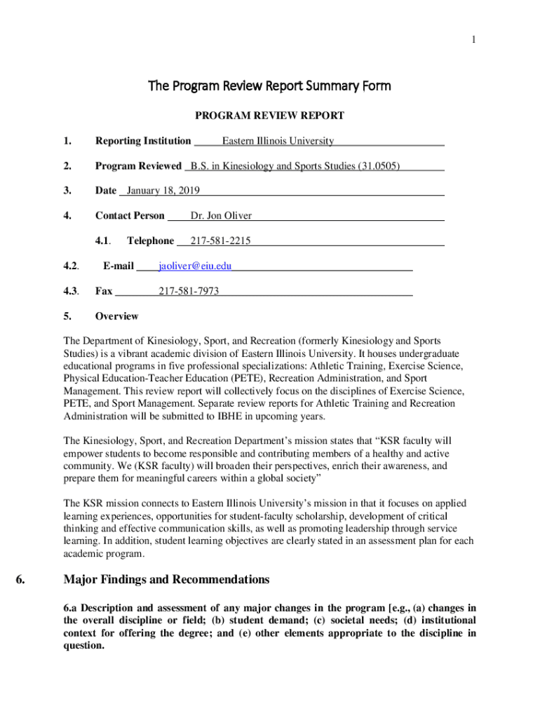 Fillable Online program review report summary: short progress report ...