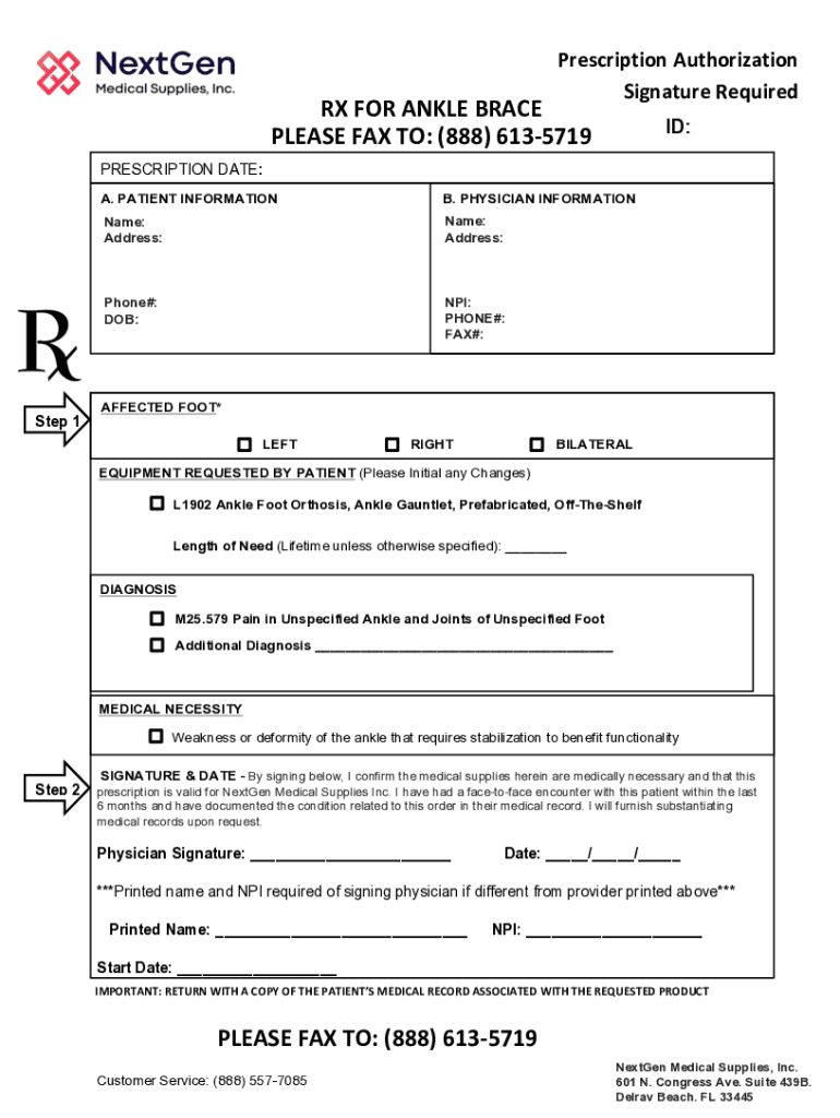 Fillable Online ANKLE BRACE RX Form Fax Email Print pdfFiller