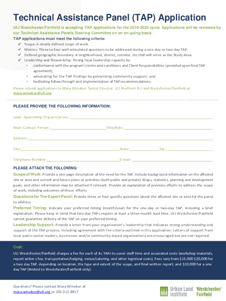 Fillable Online Technical Assistance Panel (TAP) Application Fax Email