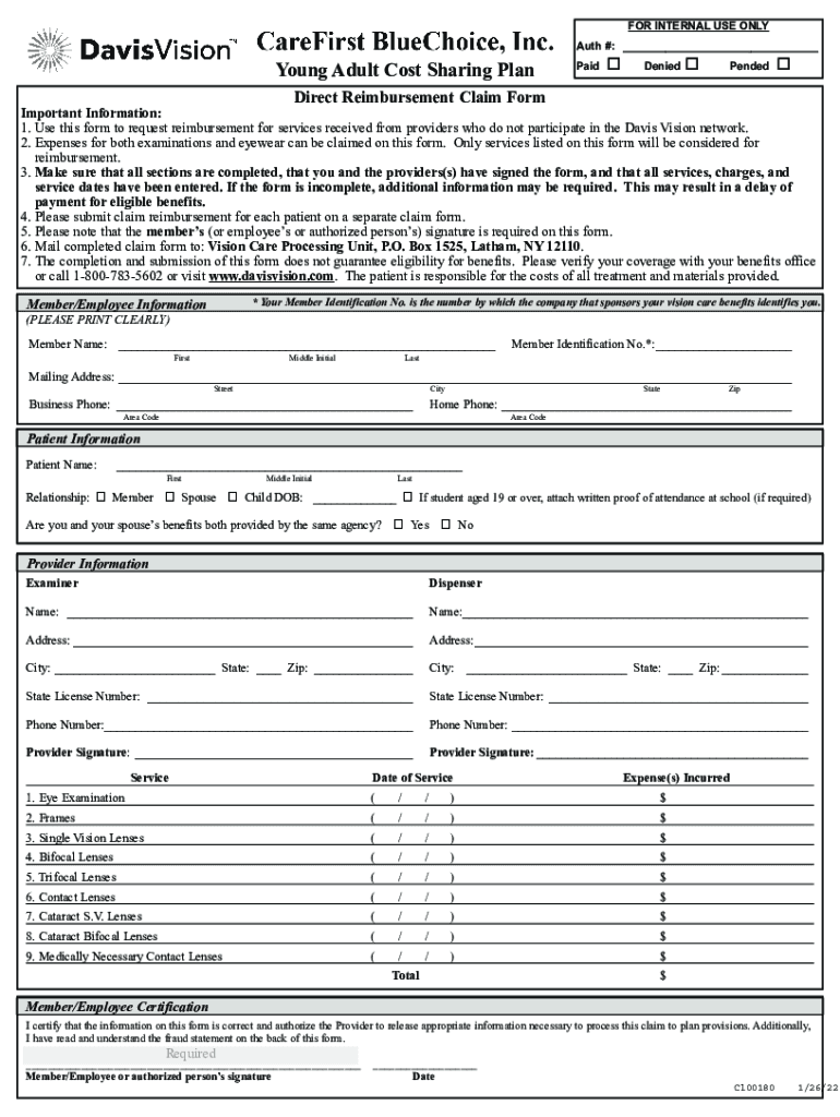 Davis Vision Claim Form Out Of Network