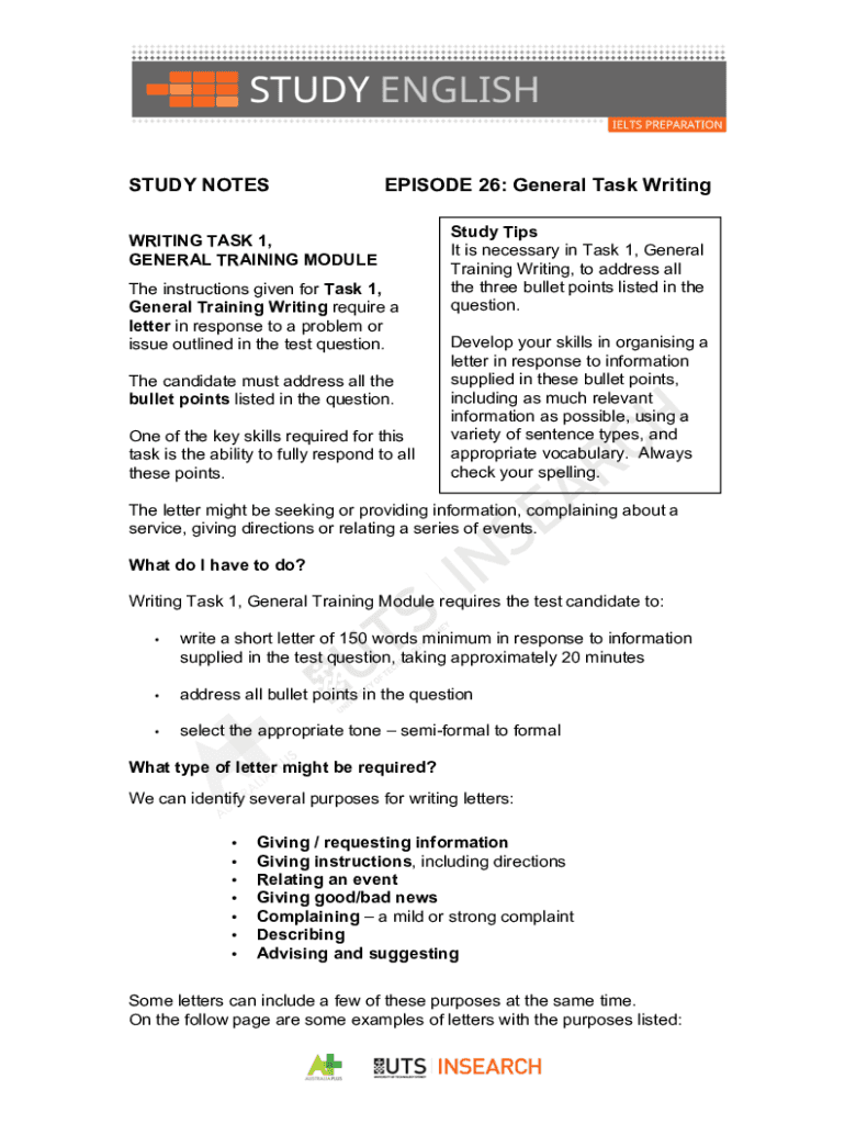 Fillable Online IELTS General Training Writing Task 1 How to write a