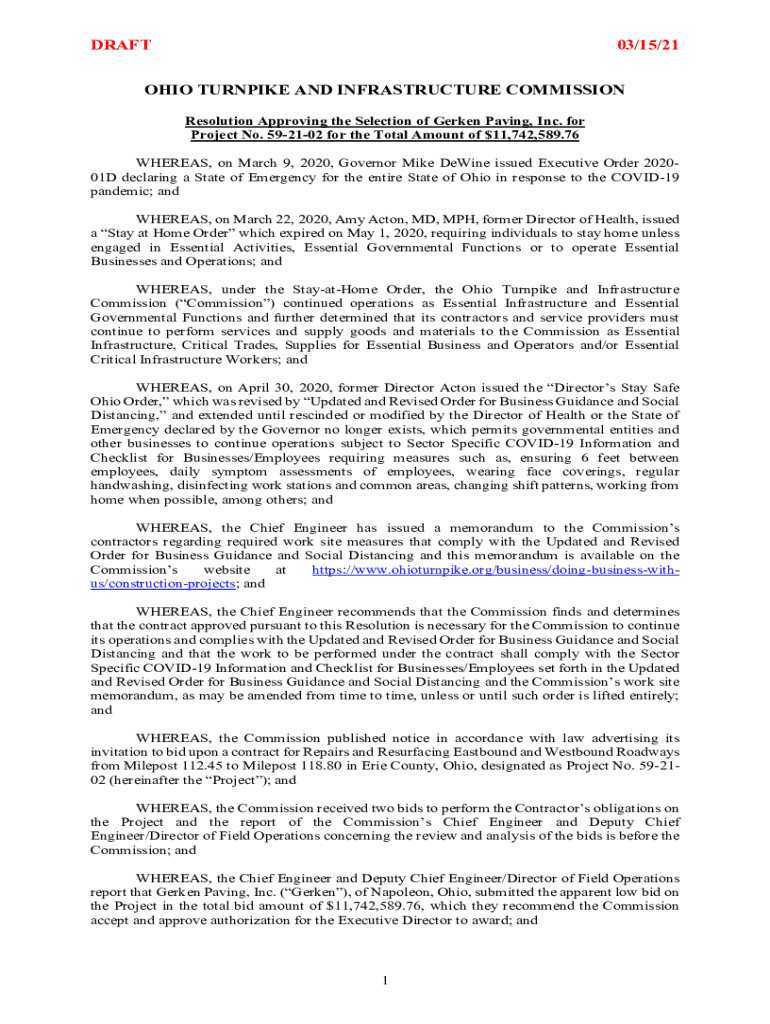 Fillable Online Resolution Approving the Selection of Gerken Paving