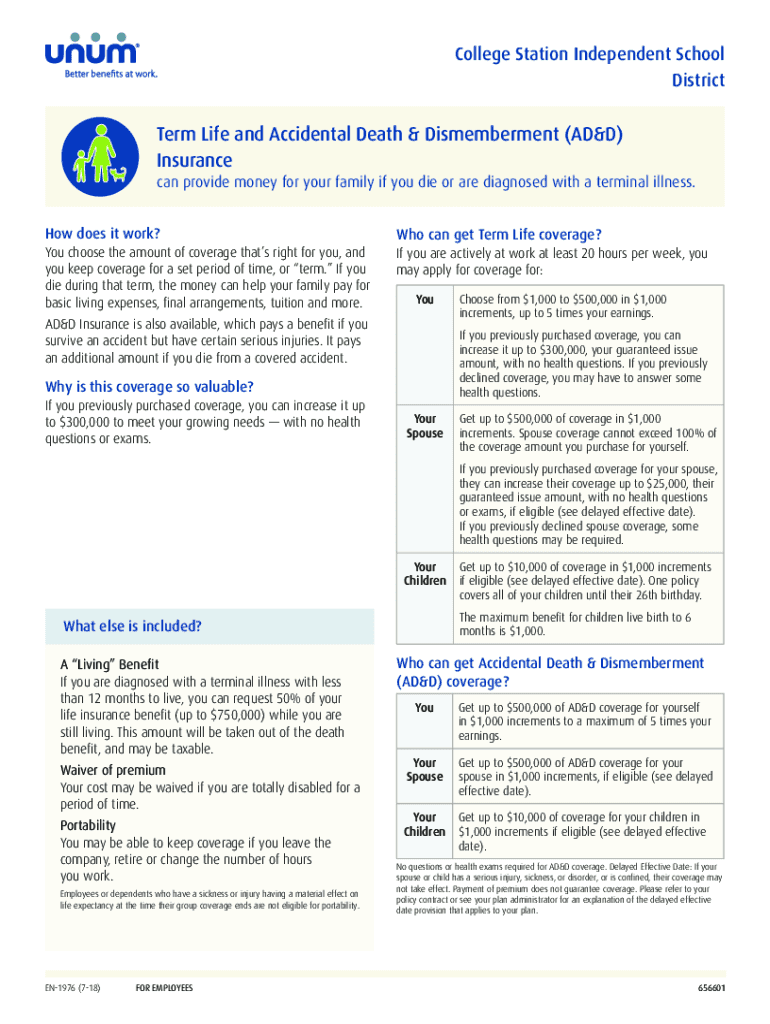 Fillable Online Term Life and Accidental Death & Dismemberment (AD&D