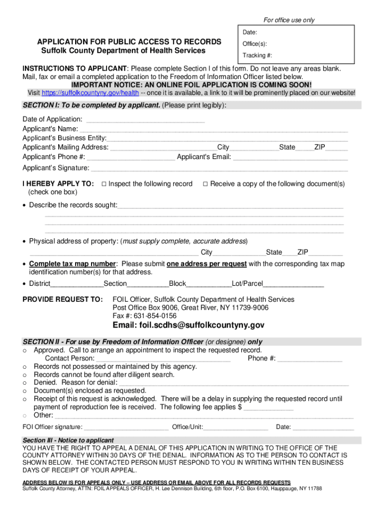 Fillable Online application for public access to records suffolk county