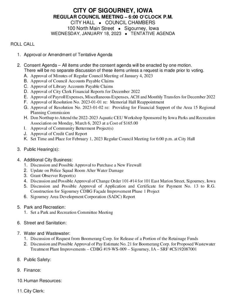 Fillable Online 100 North Main Street Sigourney, Iowa Fax Email Print pdfFiller