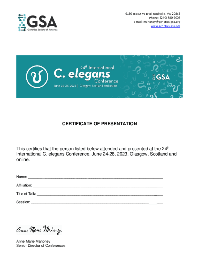 Fillable Online CERTIFICATE OF PRESENTATION Fax Email Print - pdfFiller
