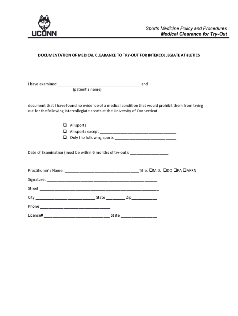 Fillable Online Sports Medicine Policy and ProceduresTryOut