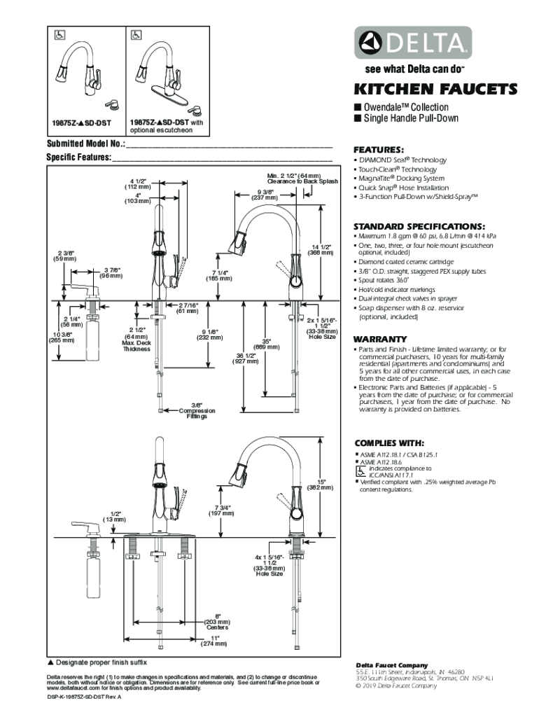 Fillable Online Delta Owendale SingleHandle PullDown Sprayer Kitchen