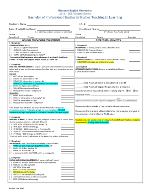 Fillable Online 2016 2017 Degree Sheets Fax Email Print - pdfFiller