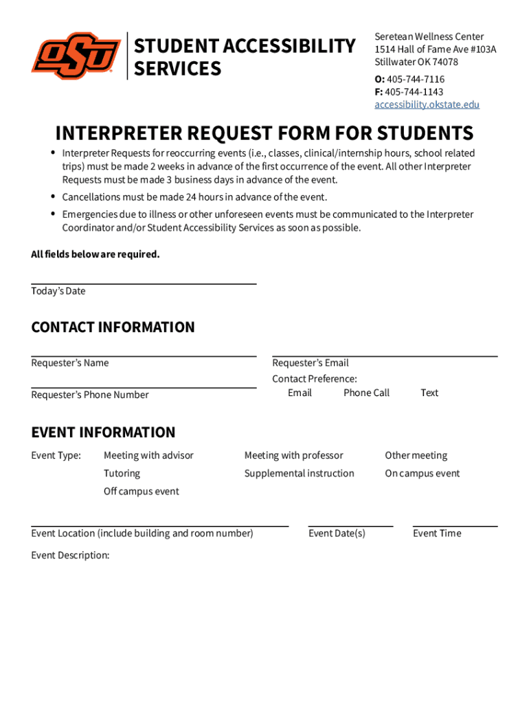Fillable Online Interpreter Request Form for Students Fax Email Print ...