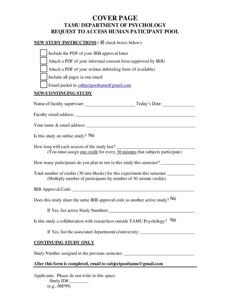 Fillable Online liberalarts tamu Cover Sheet for EXEMPT IRB Application