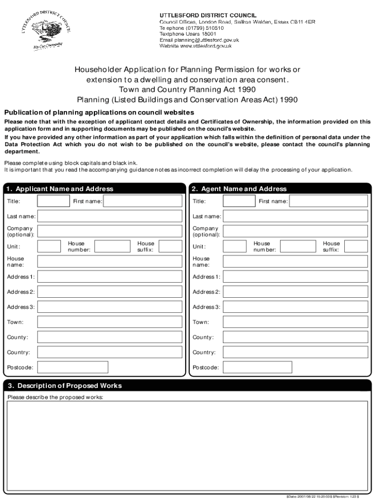 Fillable Online Householder Application for Planning Permission for