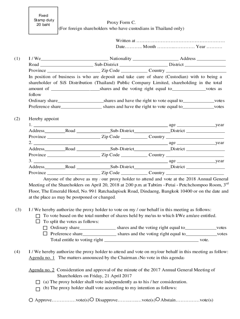 Fillable Online Duty Stamp 20 Baht. PROXY FORM C (used only if Fax