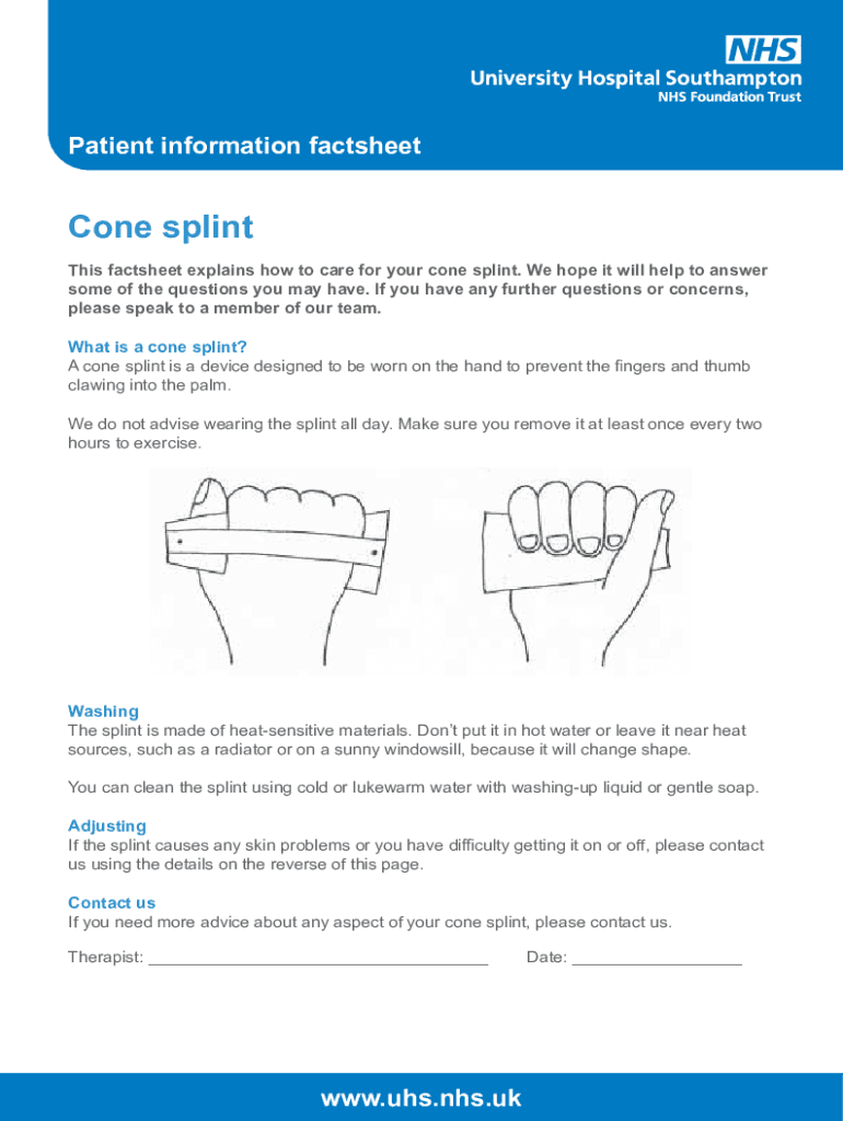 Fillable Online Cone splint patient information. This factsheet
