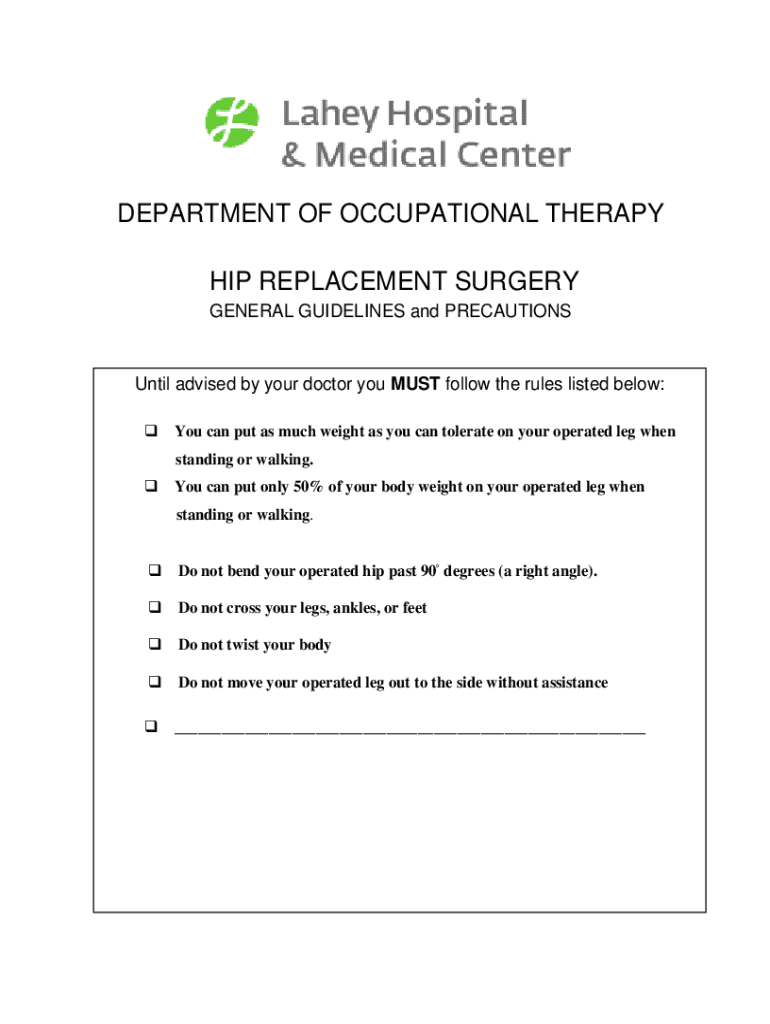 Fillable Online Hip Replacement Surgery Patient Information Manual Fax Email Print - pdfFiller