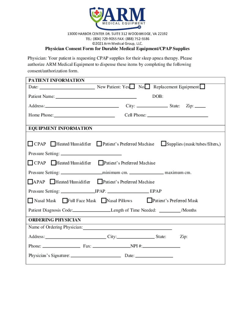 Fillable Online PhysicianConsentFormforCPAPSupplies. Fax Email