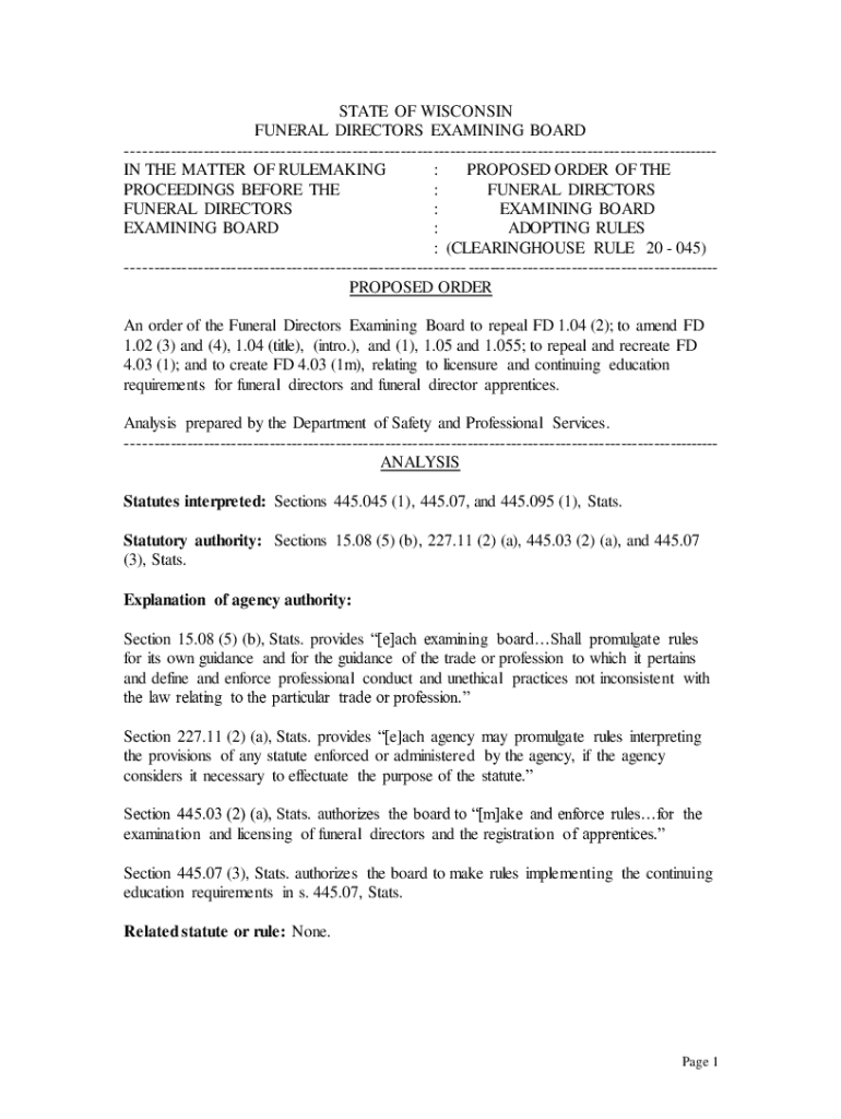 Fillable Online docs legis wisconsin STATE OF WISCONSIN Funeral