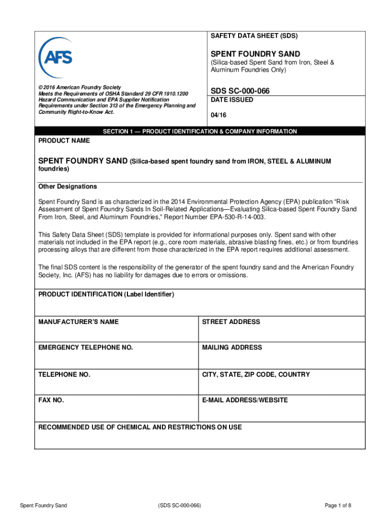 Fillable Online U.S. SILICA COMPANY SAFETY DATA SHEET Fax Email Print