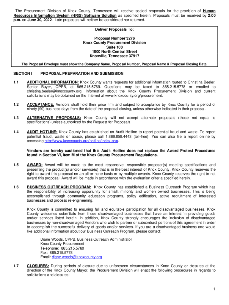 Fillable Online 1 The Procurement Division of Knox County, Tennessee