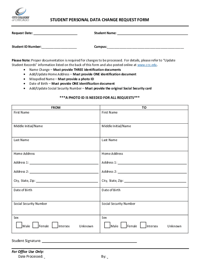 Fillable Online StudentPersonalDataChangeRequestForm. Fax