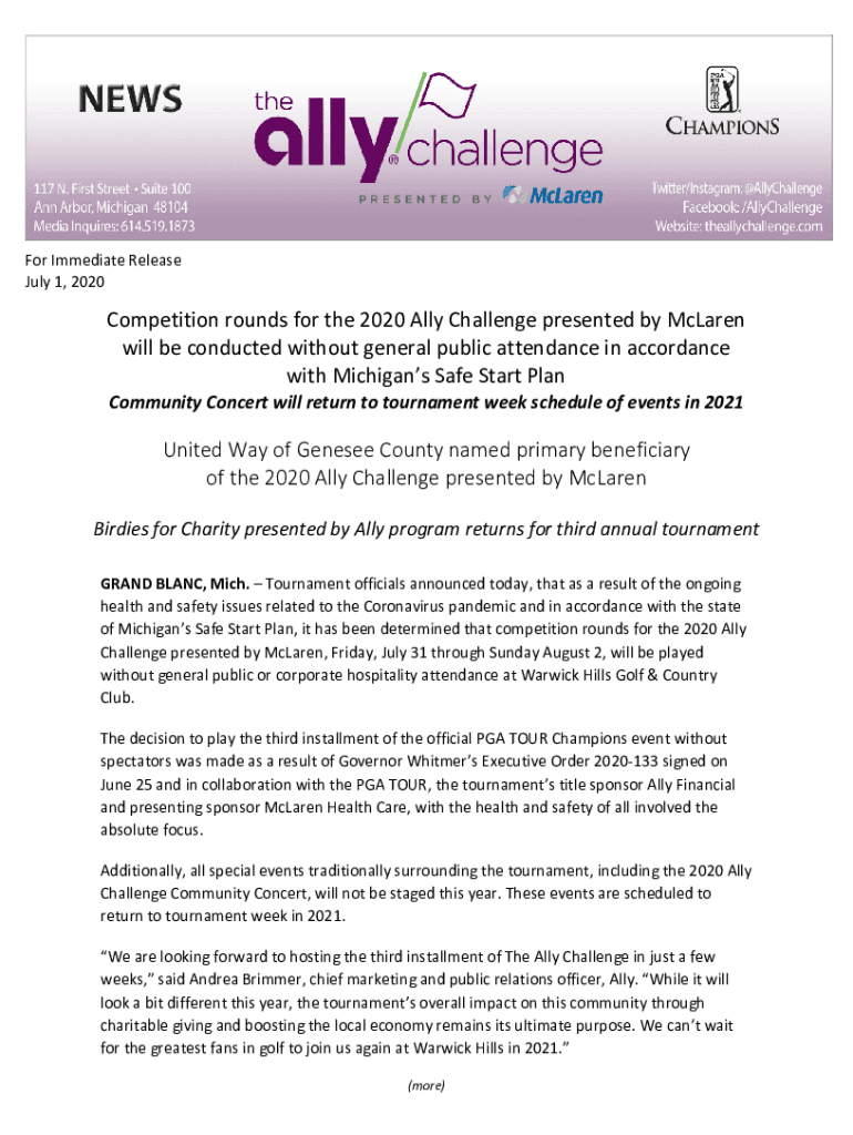Fillable Online The Ally Challenge presented by McLaren Statement