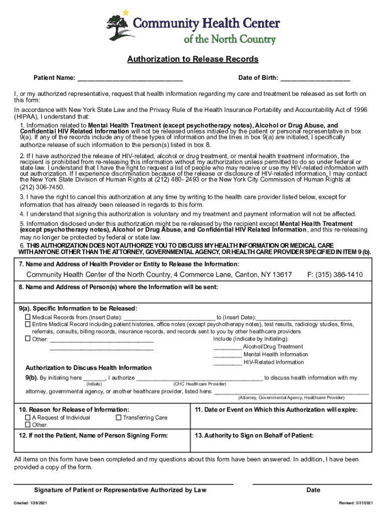 Fillable Online Axia Women's Health Authorization to Release Protected