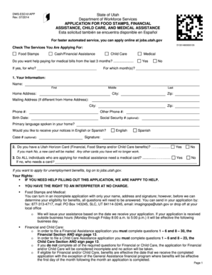 Utah Application for Food Stamps, Financial Assistance, Child Care, and Medical Assistance