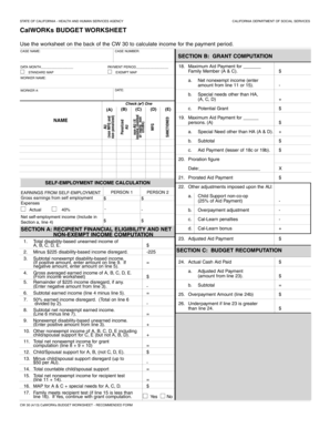 California CalWORKs Budget Worksheet
