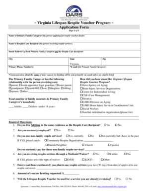 Virginia Lifespan Respite Voucher Program Application