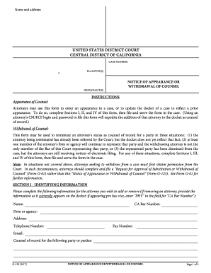 Notice of Appearance or Withdrawal of Counsel