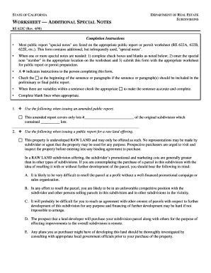 California Real Estate Special Notes Worksheet